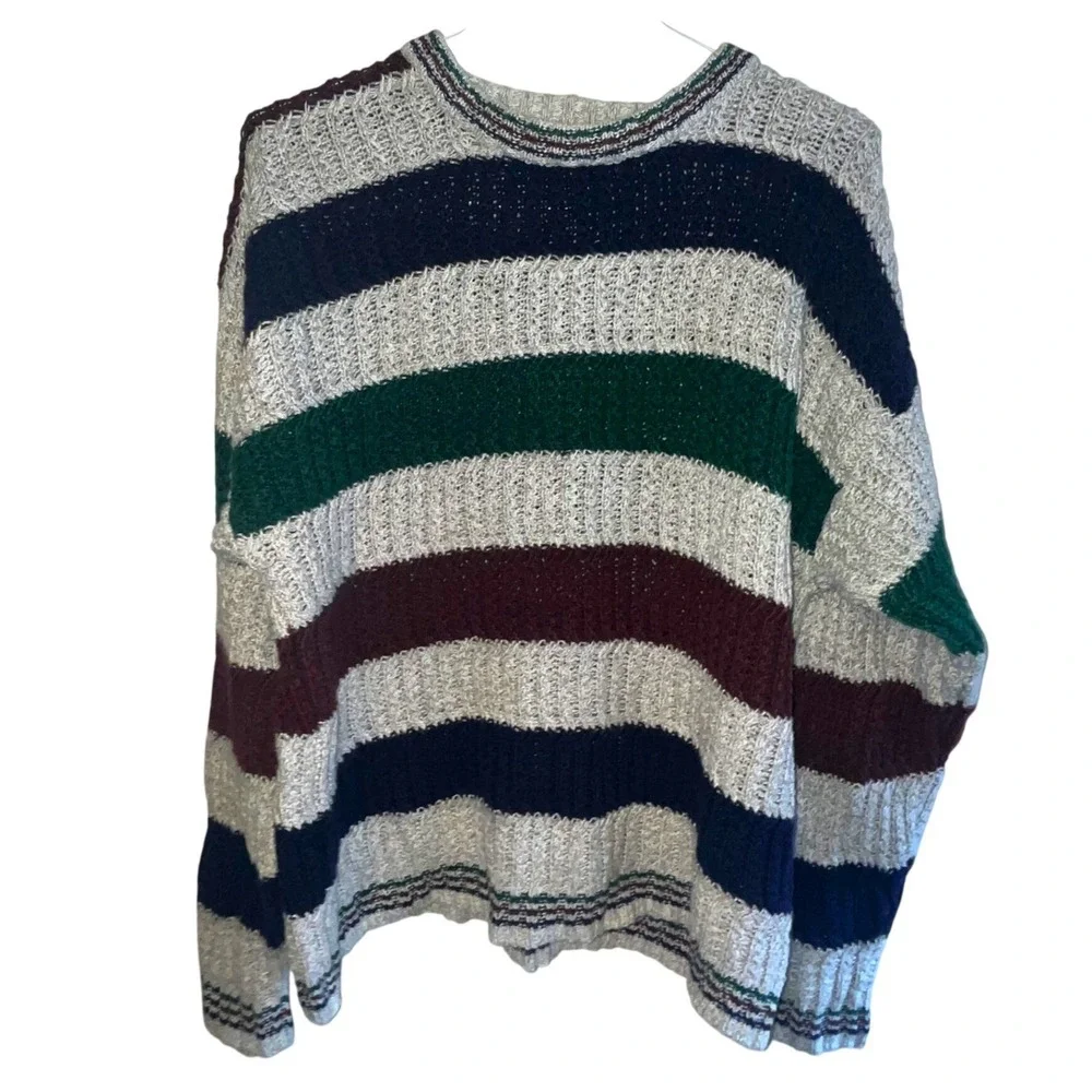 VTG Basix Fenn Wright & Manson Mens XL Striped Chunky Knit Ramie Cotton Sweater